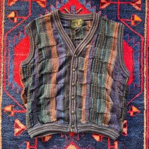 Vintage Tosani 3D Knit Cardigan Vest Wool Sweater